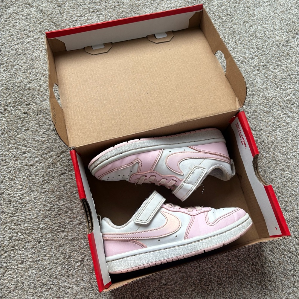 Nike Girls Pink and White Court Borough Low 11C